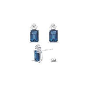  0.18 Ct Diamond & 8.74 Ct London Blue Topaz Earrings in 
