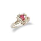 JewelryCastle 14K Gold Ruby and Diamond Heart Shaped Ring Size 6.5