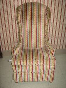Ethan Allen Fireside High Back Upholstered Striped Wing Chair  