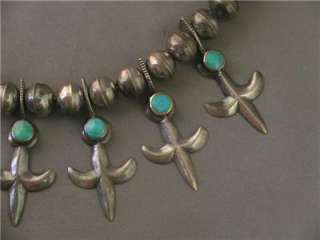 Old Tribal Sterling & Turquoise Fleur de lis Necklace  