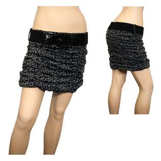 eVogues Apparel Plus Size Belt Accented Ruched Mini Skirt Black at 