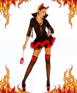 Sexy Devil Girl Costume Dress /w Furs Petticoat @G5063  