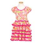 GiGi Toddler Girls Pink Floral Ribbon Lace Up Ruffle Tiered Dress 3T