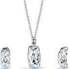    Sterling Silver Pendant Necklace Hoop Earrings Set with CZ Diamonds
