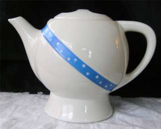 Vtg Hall SASH Teapot Coffee Drip o lator White Blue Stripe Stars Art 