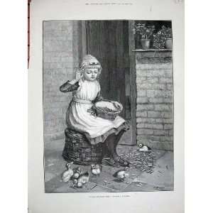   1890 Mitchell Fine Art Little Girl Feeding Ducks Farm: Home & Kitchen