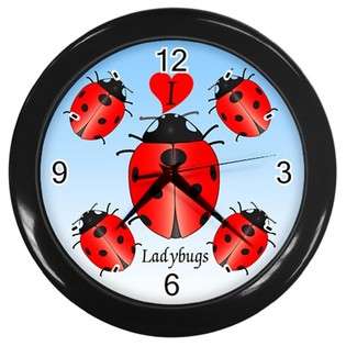 Black Wall Clock of Lady Bug Ladybug Red Insect  Carsons Collectibles 