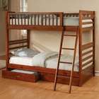   oak finish wood twin over twin bunk bed set with storage drawers