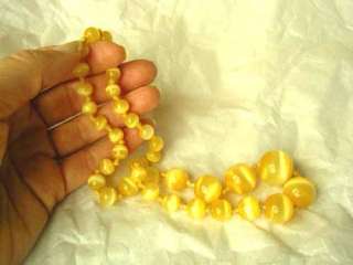   ANTIQUE Yellow CATS EYE Graduated Glass Bead Necklace ~NOW MODE  