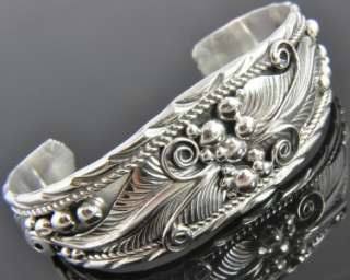   Sterling Silver Navajo Feather Native American Cuff Bracelet 6.5
