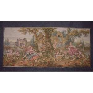 TP1153 ITALIAN TAPESTRY FOUNTAIN RIVER VIEW WITH KIDS SCENENERY 67X29 