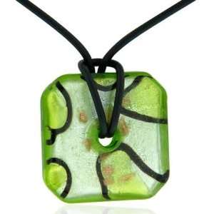  Murano Glass Sterling Silver Green And Square Necklace 