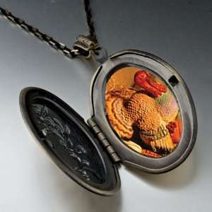  November Topaz Color Turkey Photo Locket Pendant Necklace 