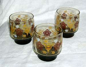   Cocktail / Juice Glasses Retro Butterfly Pattern LIBBEY 1960s  