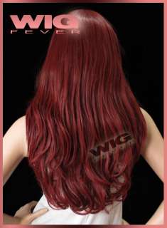 Long 24 in. Dark Red With Long Bangs Hair Wig 61A80  