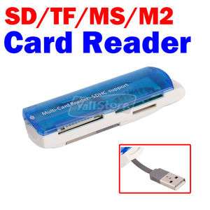 New USB 2.0 High Speed SD/SDHC/TF/MS/M2 Multi Memory Card Reader Blue 