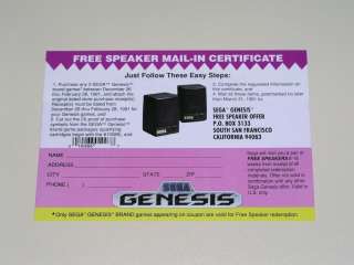 Free Speaker Mail In Certificate   Sega Genesis  