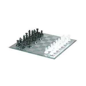 15in Frosted Black and White Mirrored Glass Chess Set : Toys & Games 