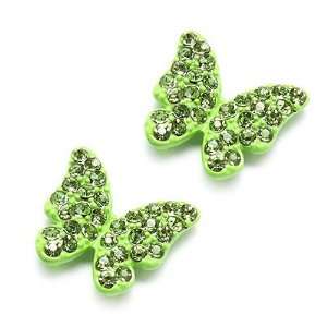  Fashion Crystal Pave Butterfly Stud Earrings Green 