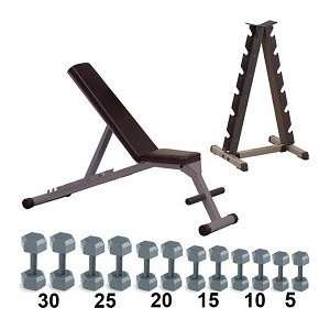 Powerline Bench w/ Hex Dumbbells and Rack Package  Sports 
