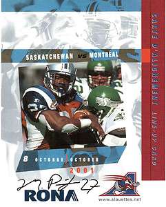 CFL FOOTBALL !!!! MONTREAL ALOUETTES MIKE PRINGLE AUTOGRAPHED LINEUP 