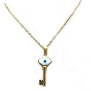  Golden Fashion White Evil Eye Key Pendant Necklace 