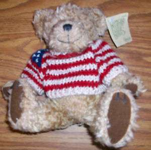 STUFFED TEDDY BEAR tan FLAG SWEATER GIBSON toy boy gir  