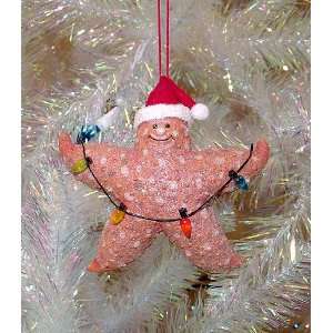   Starfish Wearing Santa Hat Glitter Christmas Ornament: Home & Kitchen