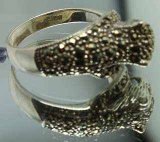 Big Cat Panther Marcasite Studded Sterling Silver Wrap Ring 8 Tiger 