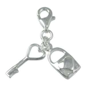  Charm lock and key, 925 Sterling Silver Charms Pendant with Lobster 