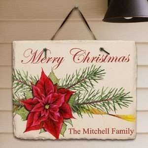 Personalized Merry Christmas Welcome Sign Poinsettia Christmas Slate 