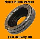 Macro Nikon AI AF F lens to Pentax PK K camera body mount adapter ring 