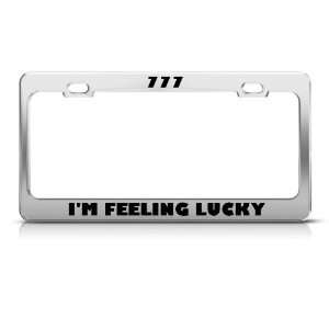  777 IM Feeling Lucky license plate frame Stainless Metal 