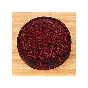  Black Round Embroidered Floor Cushion 