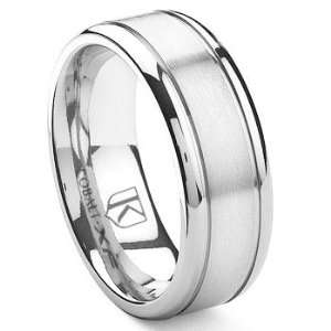   XF Chrome 8MM Double Grooves Wedding Band Ring Sz 8.0 SN#738 Jewelry