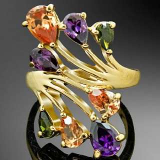 Multi Swarovski Crystal ARINNA Gold GP Cocktail Ring  