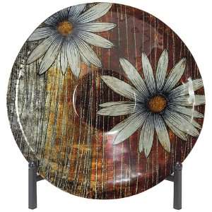  16 Glass Plate with Daisy Design and Metal Stand
