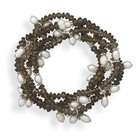   Silver 4 Smoky Quartz and Cultured Freshwater Pearl Stretch Bracelets