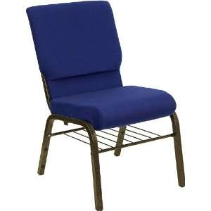 Flash Furniture Blue Church Chair w/Book Basket Gold Vein Finish 