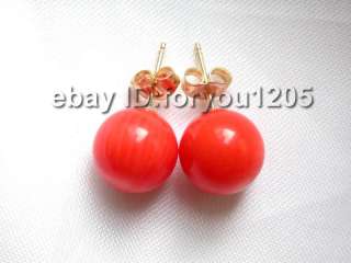 Stunning!Natural 10mm Red Round Coral Earrings 14K!  