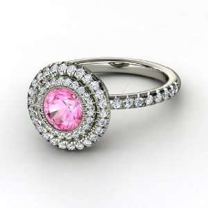   Natalie Ring, Round Pink Sapphire Platinum Ring with Diamond Jewelry