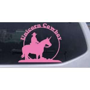Unicorn Cowboy Funny Car Window Wall Laptop Decal Sticker    Pink 6in 