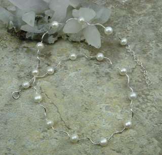   cultured white Fresh water pearl Sterling silver spiral tube necklace