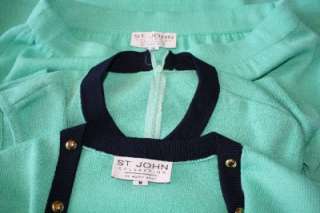 ST JOHN COLLECTION KNIT JACKET & SKIRT & TOP 3 PIECE SUIT NAVY GREEN 