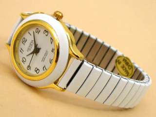 WHITE GOLD Round Face Small Geneva Stretch Band WATCH  