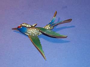   Crown Trifari Enameled Rhinestone Swallow Bird Art Deco Design  