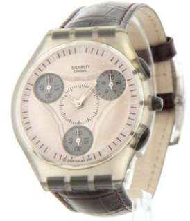 180 Mens Swatch Chronograph Swiss Brown Leather Quartz Watch SUYM100 