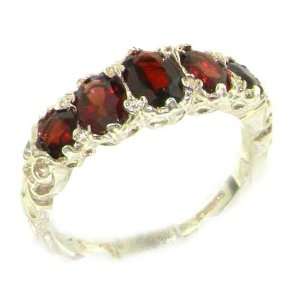  High Quality Solid White Gold Natural Garnet English Victorian Ring 