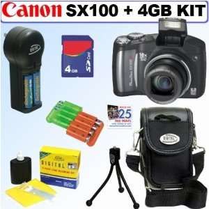  Canon PowerShot SX100IS 8MP Digital Camera (Black) + 4GB 