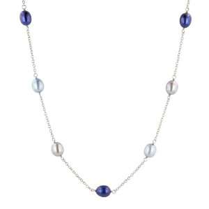    Color Blue Freshwater Cultured Pearl Tin Cup Necklace, 18 Jewelry